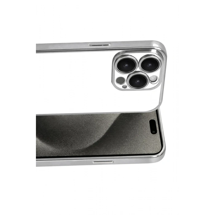 Apple iPhone 15 Pro Max Uyumlu Lensli Silikon - Gümüş