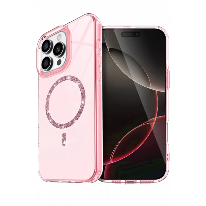 Apple iPhone 15 Pro Max Uyumlu Live Diamond Magsafe Kapak - Pembe
