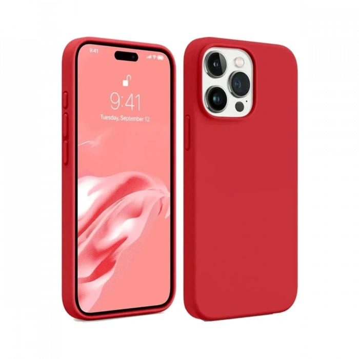 Apple iPhone 15 Pro Uyumlu Kılıf First Silikon - Kırmızı