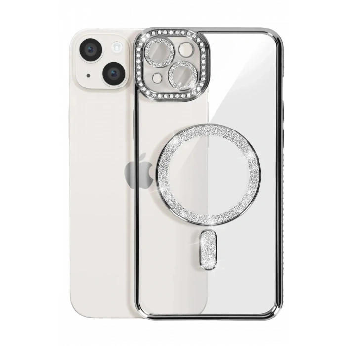 Apple iPhone 15 Uyumlu Kılıf Joke Simli Magneticsafe Kılıf - Siyah