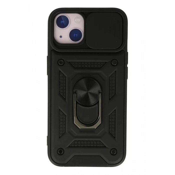 Apple iPhone 15 Uyumlu Kılıf Pars Lens Yüzüklü Silikon - Siyah