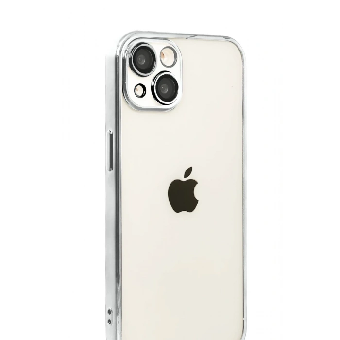 Apple iPhone 15 Uyumlu Lensli Silikon - Gümüş