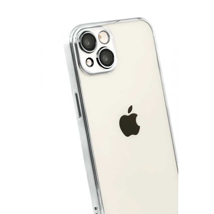 Apple iPhone 15 Uyumlu Lensli Silikon - Gümüş