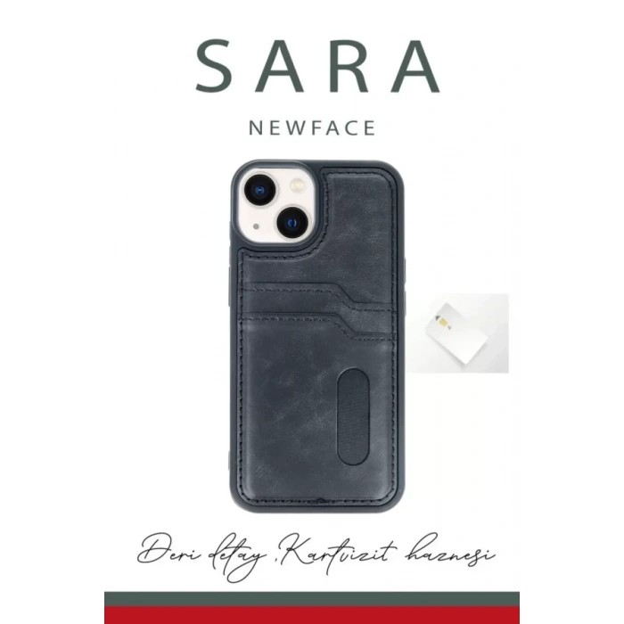 Apple iPhone 15 Uyumlu Sara Kartvizitli Deri Kılıf - Taba