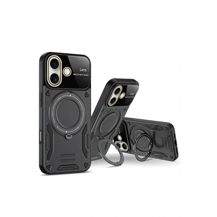 Apple iPhone 16 Kılıf Joy Lens Standlı Kapak - Mor