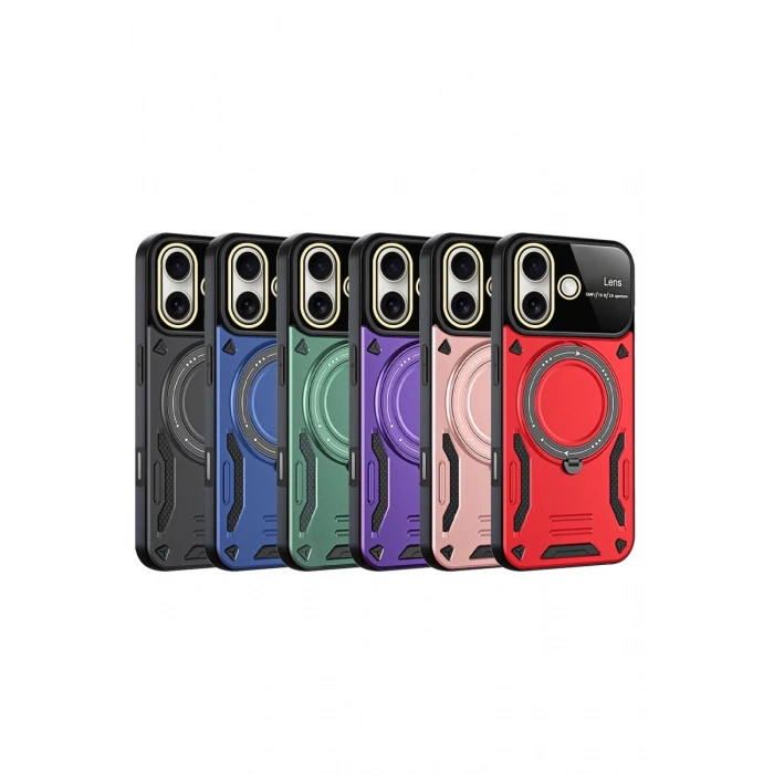 Apple iPhone 16 Kılıf Joy Lens Standlı Kapak - Mor