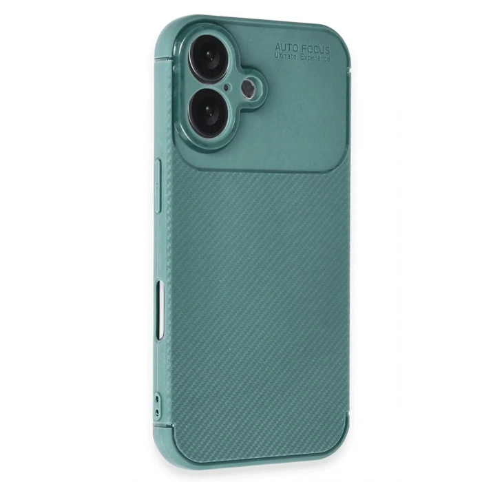 Apple iPhone 16 Plus Kılıf Auto Focus Karbon Kapak - Koyu Yeşil