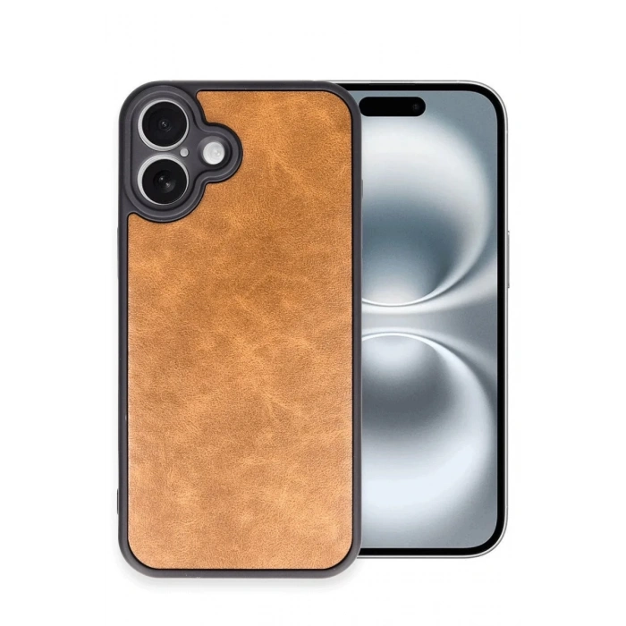 Apple iPhone 16 Plus Uyumlu Kılıf Aras Deri Kapak - Taba