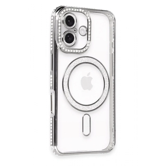 Apple iPhone 16 Plus Uyumlu Kılıf Joke Simli Magneticsafe Kılıf - Gri