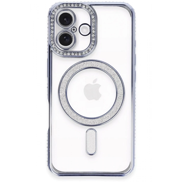 Apple iPhone 16 Plus Uyumlu Kılıf Joke Simli Magneticsafe Kılıf - Mavi