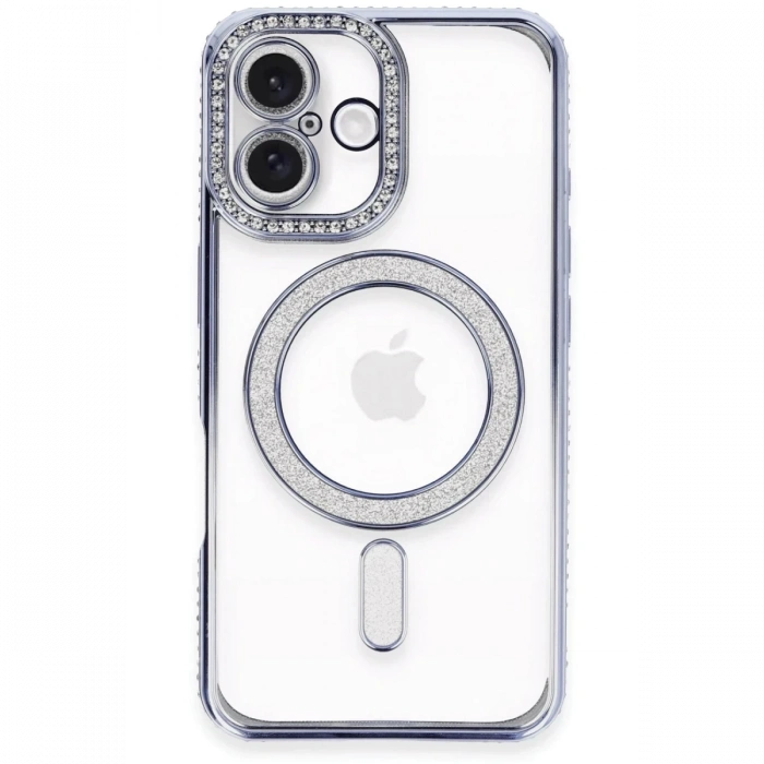 Apple iPhone 16 Plus Uyumlu Kılıf Joke Simli Magneticsafe Kılıf - Mavi