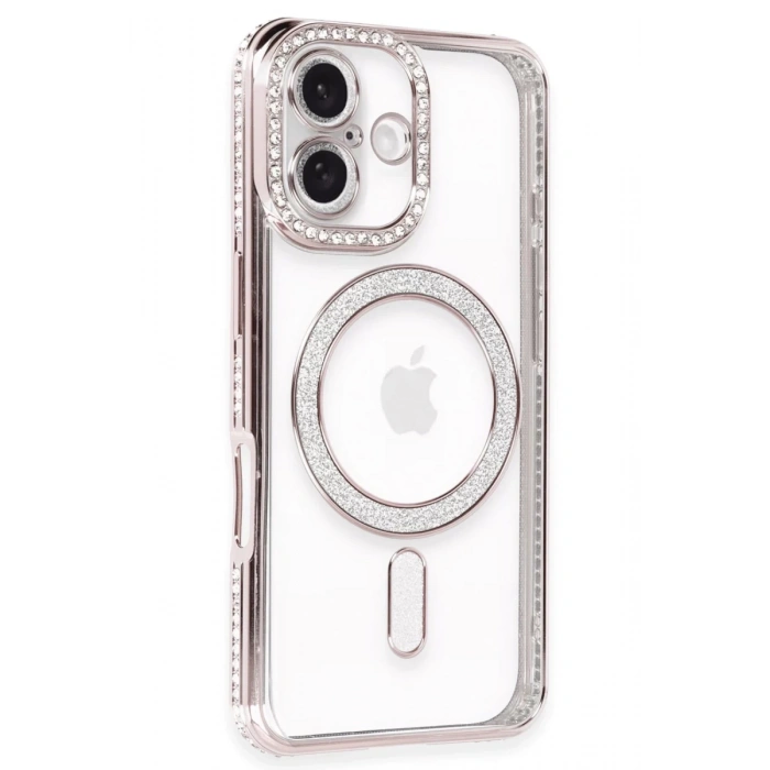 Apple iPhone 16 Plus Uyumlu Kılıf Joke Simli Magneticsafe Kılıf - Pembe