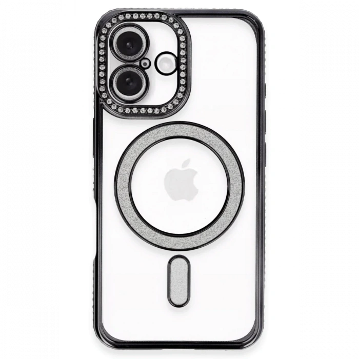 Apple iPhone 16 Plus Uyumlu Kılıf Joke Simli Magneticsafe Kılıf - Siyah
