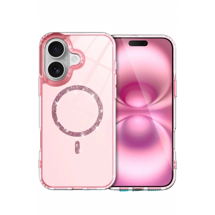 Apple iPhone 16 Plus Uyumlu Live Diamond Magsafe Kapak - Pembe