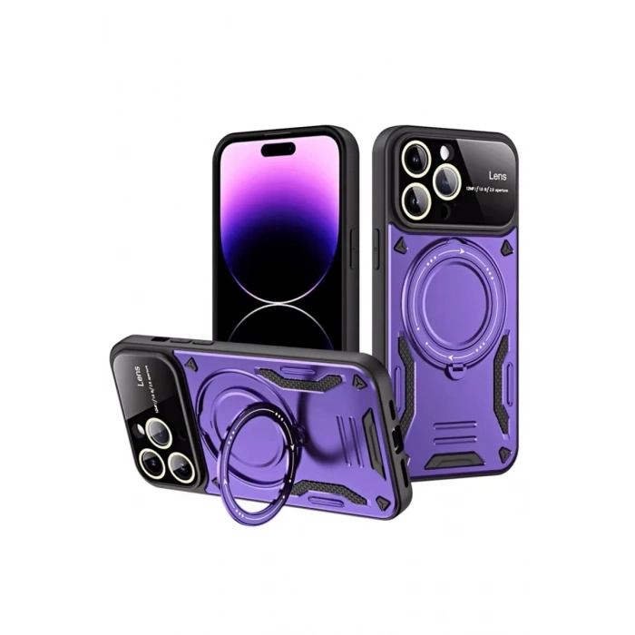 Apple iPhone 16 Pro Kılıf Joy Lens Standlı Kapak - Mor