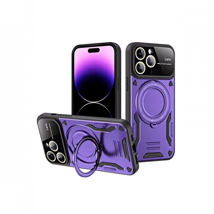 Apple iPhone 16 Pro Kılıf Joy Lens Standlı Kapak - Mor