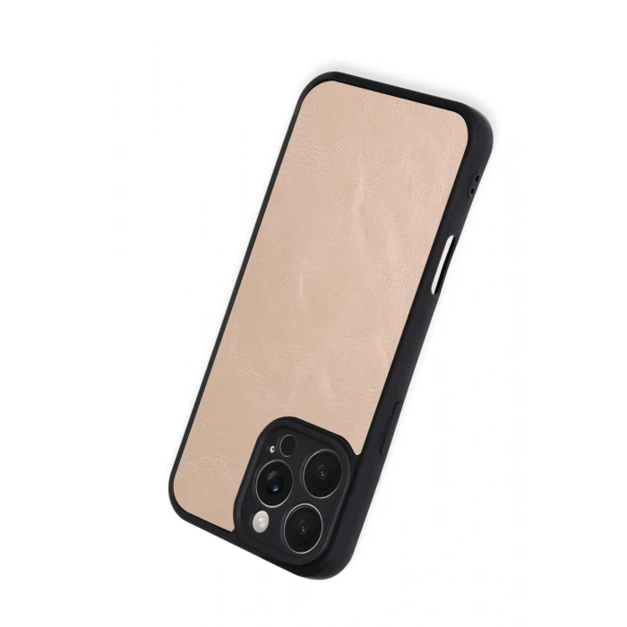 Apple iPhone 16 Pro Max Uyumlu Kılıf Aras Deri Kapak - Pudra