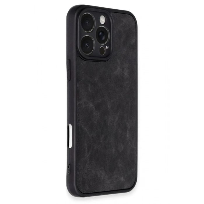 Apple iPhone 16 Pro Max Uyumlu Kılıf Aras Deri Kapak - Siyah