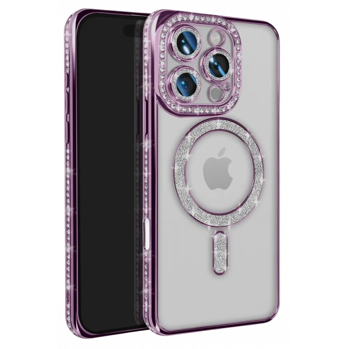Apple iPhone 16 Pro Max Uyumlu Kılıf Joke Simli Magneticsafe Kılıf - Derin Mor