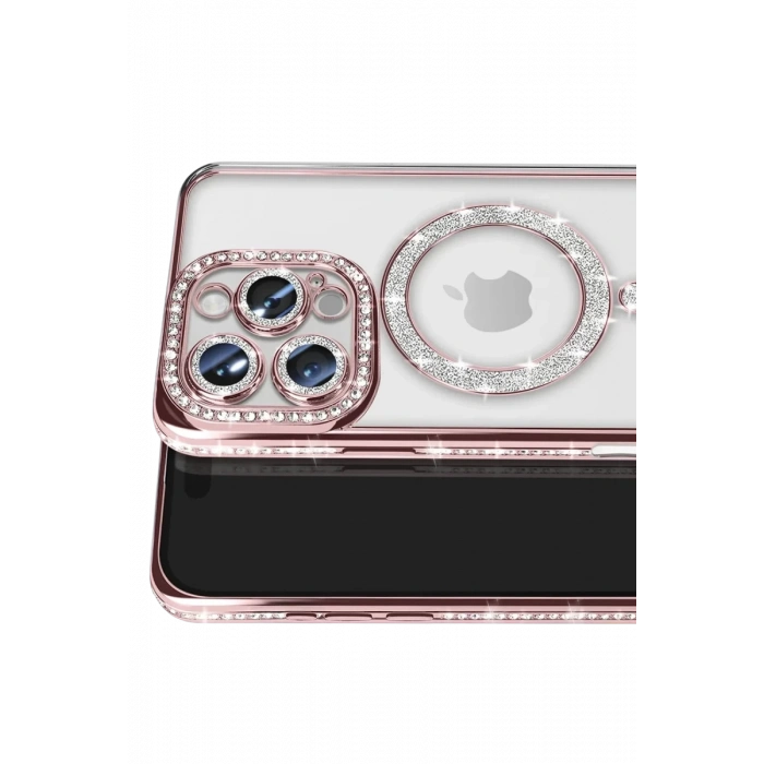Apple iPhone 16 Pro Max Uyumlu Kılıf Joke Simli Magneticsafe Kılıf - Pembe