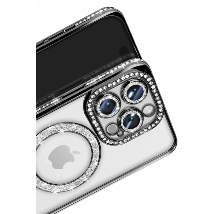 Apple iPhone 16 Pro Max Uyumlu Kılıf Joke Simli Magneticsafe Kılıf - Siyah