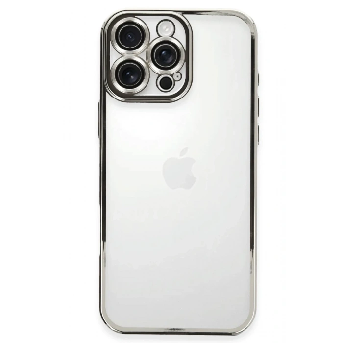 Apple iPhone 16 Pro Max Uyumlu Kılıf Lensli Silikon - Gümüş