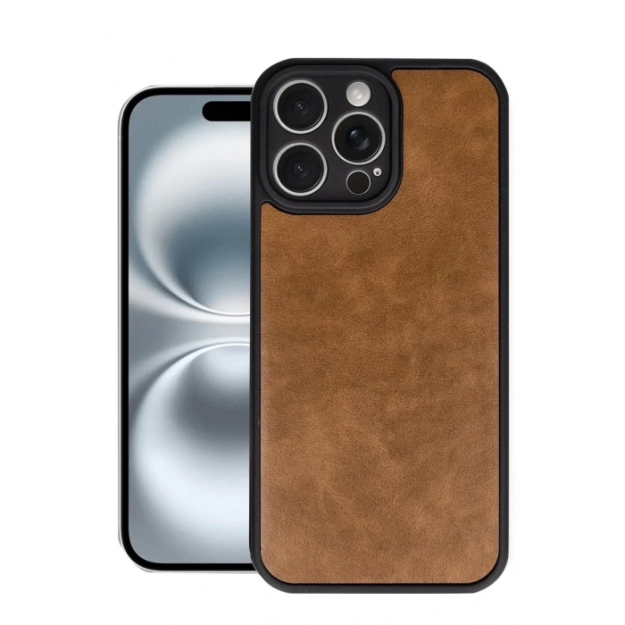 Apple iPhone 16 Pro Uyumlu Kılıf Aras Deri Kapak - Taba
