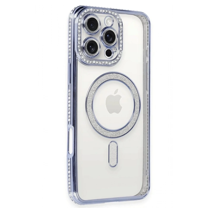 Apple iPhone 16 Pro Uyumlu Kılıf Joke Simli Magneticsafe Kılıf - Mavi