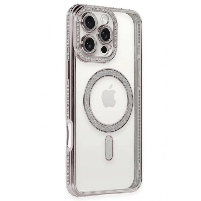 Apple iPhone 16 Pro Uyumlu Kılıf Joke Simli Magneticsafe Kılıf - Pembe