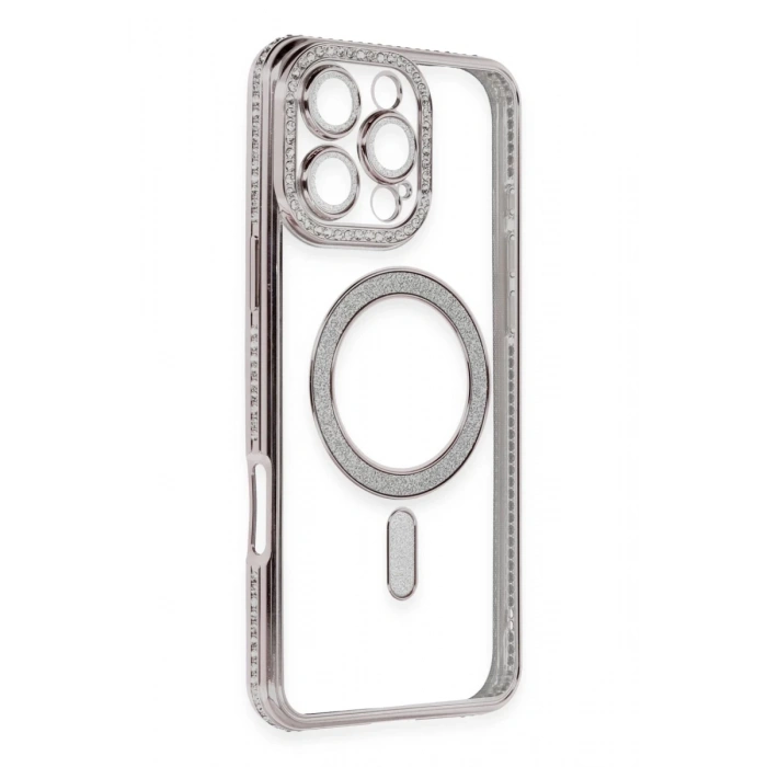 Apple iPhone 16 Pro Uyumlu Kılıf Joke Simli Magneticsafe Kılıf - Pembe