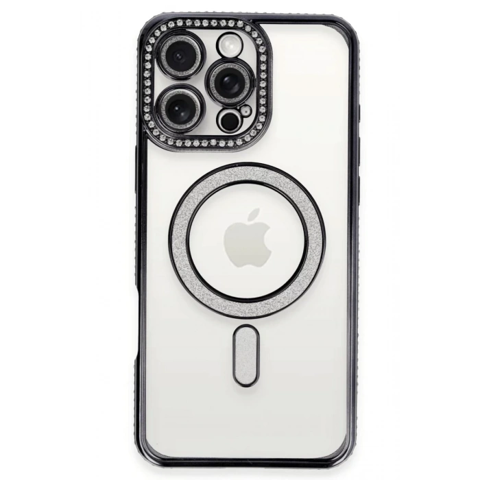 Apple iPhone 16 Pro Uyumlu Kılıf Joke Simli Magneticsafe Kılıf - Siyah