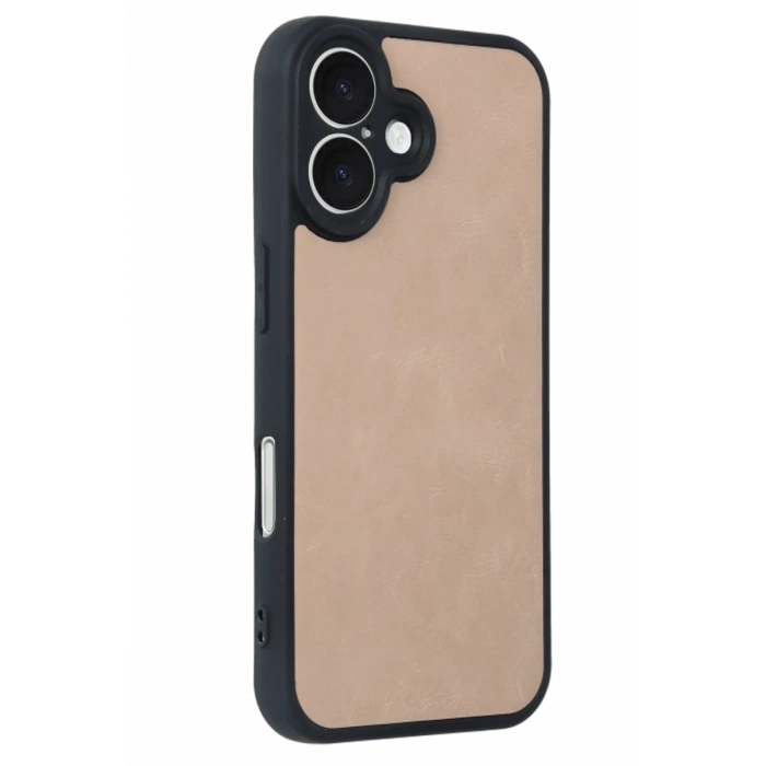 Apple iPhone 16 Uyumlu Kılıf Aras Deri Kapak - Pudra