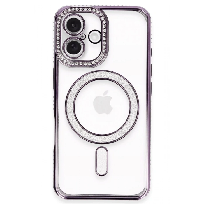 Apple iPhone 16 Uyumlu Kılıf Joke Simli Magneticsafe Kılıf - Derin Mor
