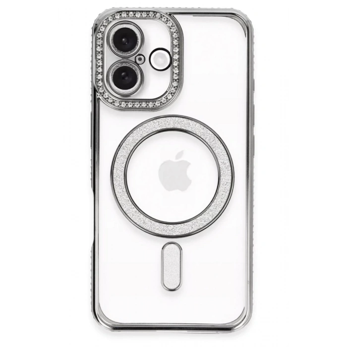 Apple iPhone 16 Uyumlu Kılıf Joke Simli Magneticsafe Kılıf - Gri