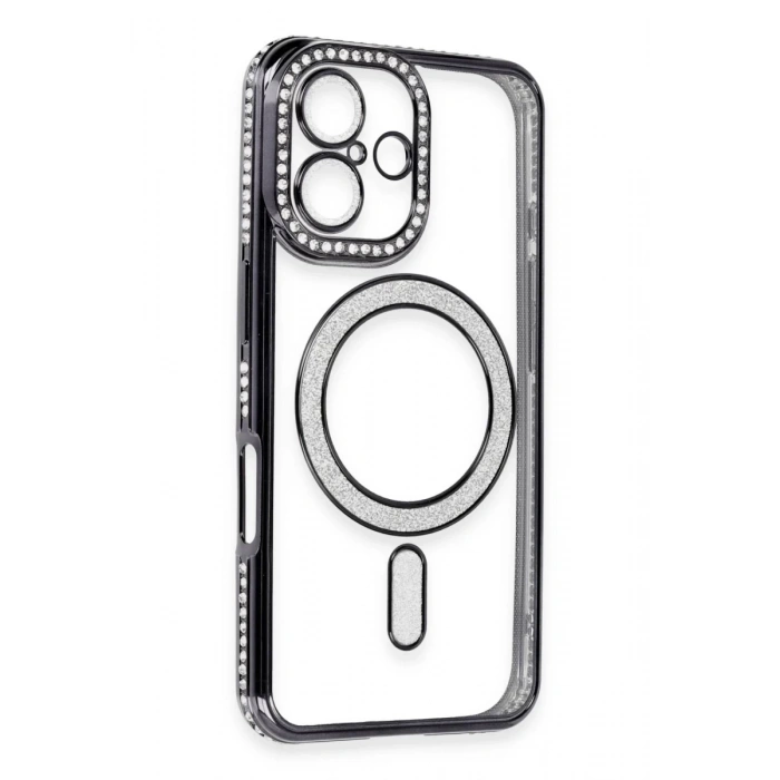 Apple iPhone 16 Uyumlu Kılıf Joke Simli Magneticsafe Kılıf - Siyah