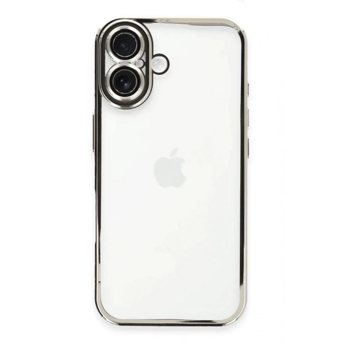 Apple iPhone 16 Uyumlu Kılıf Lensli Silikon - Gümüş