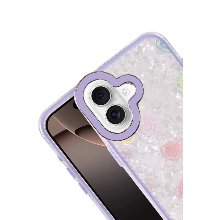 Apple iPhone 16 Uyumlu Lumi Desenli Kapak - Mor