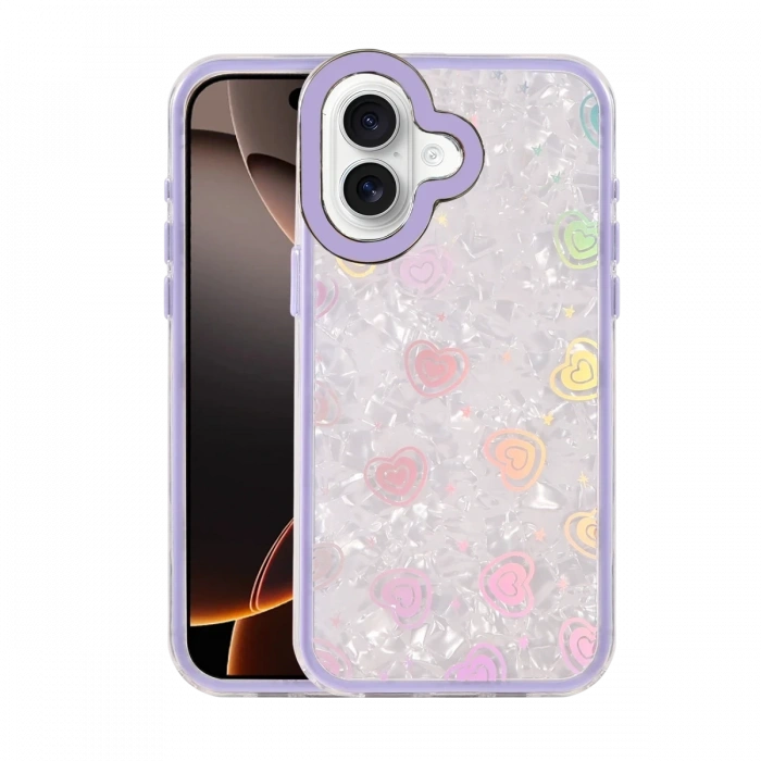 Apple iPhone 16 Uyumlu Lumi Desenli Kapak - Mor