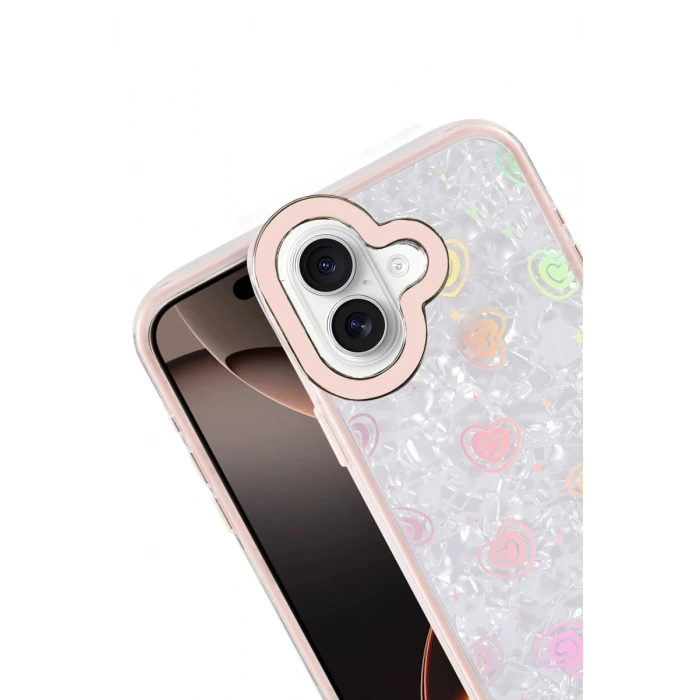 Apple iPhone 16 Uyumlu Lumi Desenli Kapak - Pembe