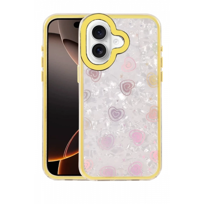 Apple iPhone 16 Uyumlu Lumi Desenli Kapak - Sarı
