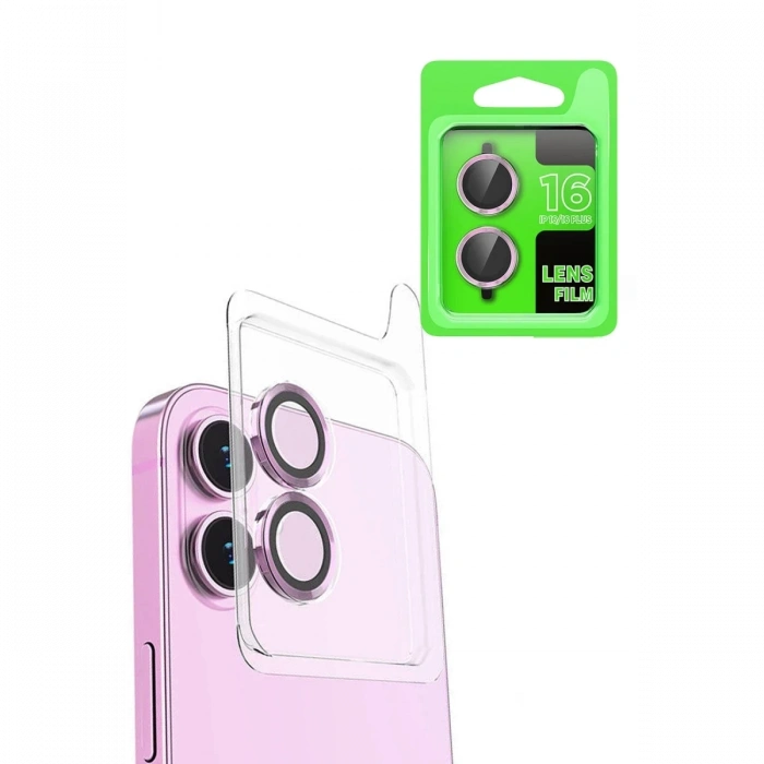 Apple iPhone 16 Uyumlu Raze Metal Kamera Lens - Pembe