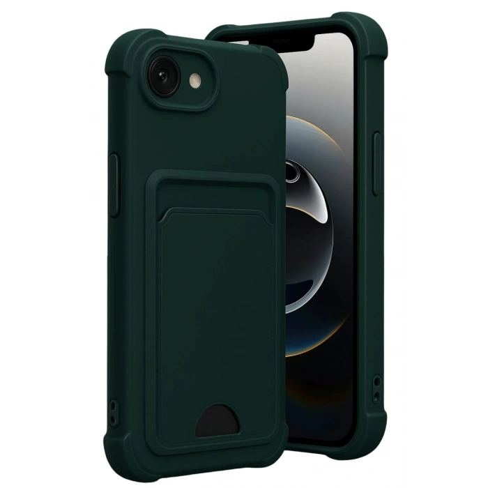 Apple iPhone 16E Kelvin Kartvizitli Silikon - Koyu Yeşil