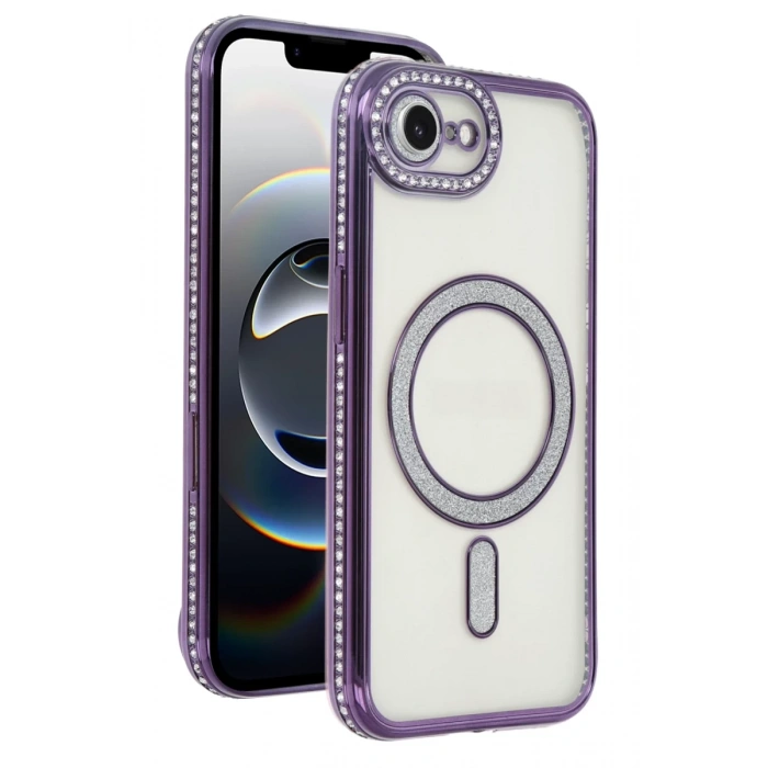 Apple iPhone 16E Uyumlu Joke Simli Magneticsafe Kılıf - Derin Mor