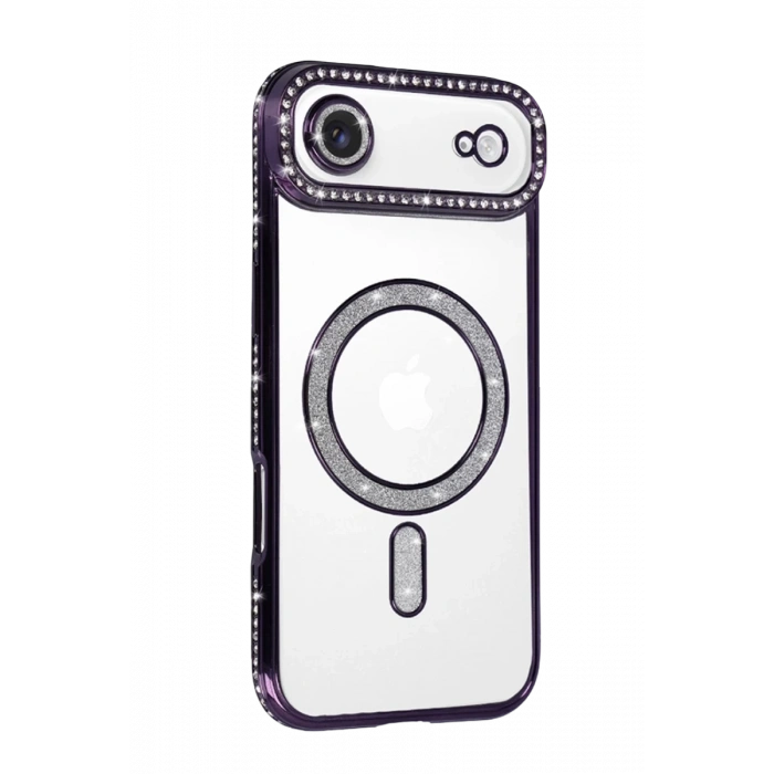 Apple iPhone 17 Air Uyumlu Joke Simli Magneticsafe Kılıf - Derin Mor