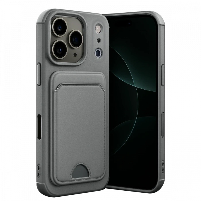 Apple iPhone 17 Pro Max Kelvin Kartvizitli Silikon - Gri