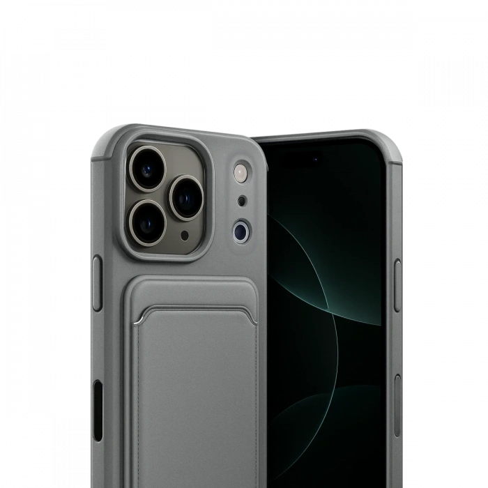 Apple iPhone 17 Pro Max Kelvin Kartvizitli Silikon - Gri