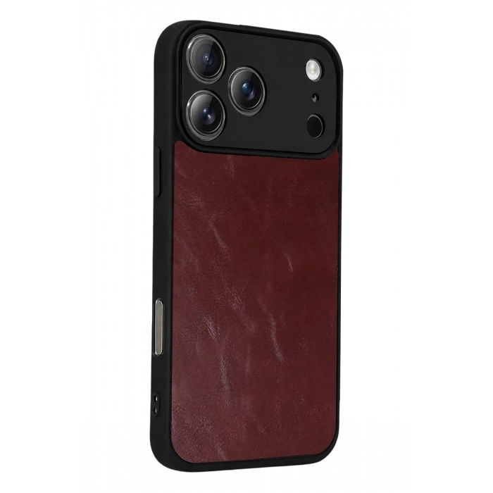 Apple iPhone 17 Pro Max Uyumlu Aras Deri Kapak - Bordo