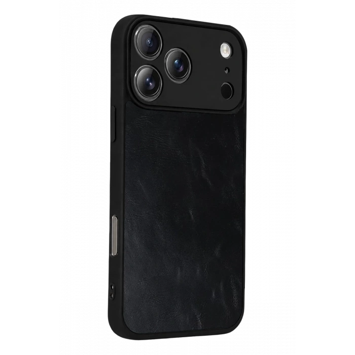 Apple iPhone 17 Pro Max Uyumlu Aras Deri Kapak - Siyah