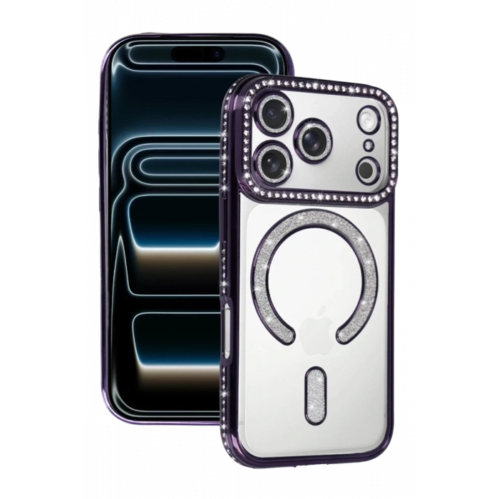 Apple iPhone 17 Pro Max Uyumlu Joke Simli Magneticsafe Kılıf - Derin Mor