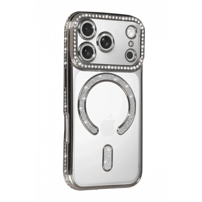 Apple iPhone 17 Pro Max Uyumlu Joke Simli Magneticsafe Kılıf - Gümüş